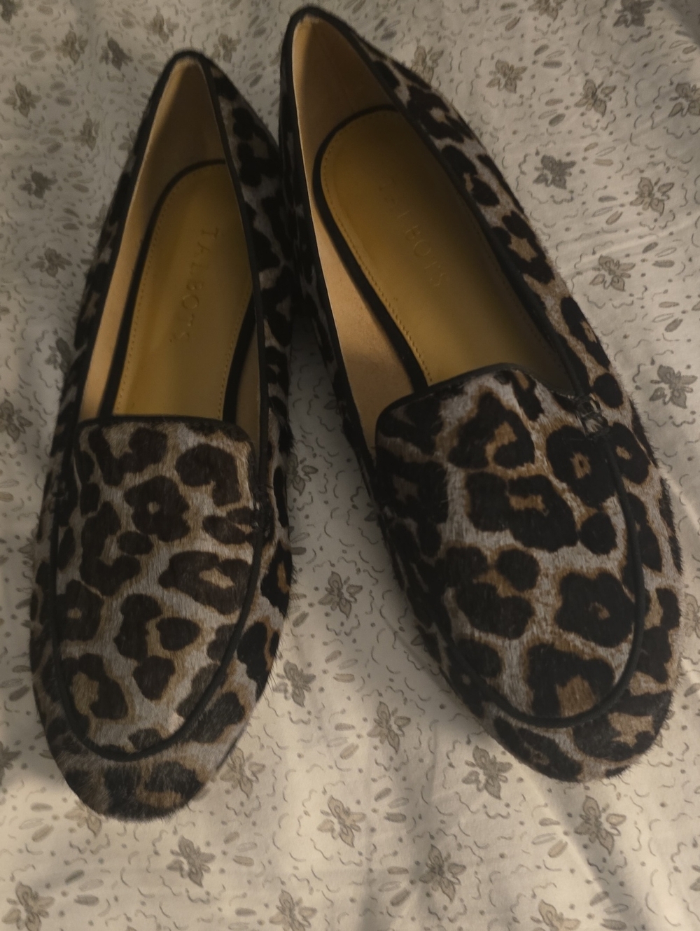 Talbots Calfhair Leopard-Print Slip-On Loafers in Brown/Black/Grey 9W